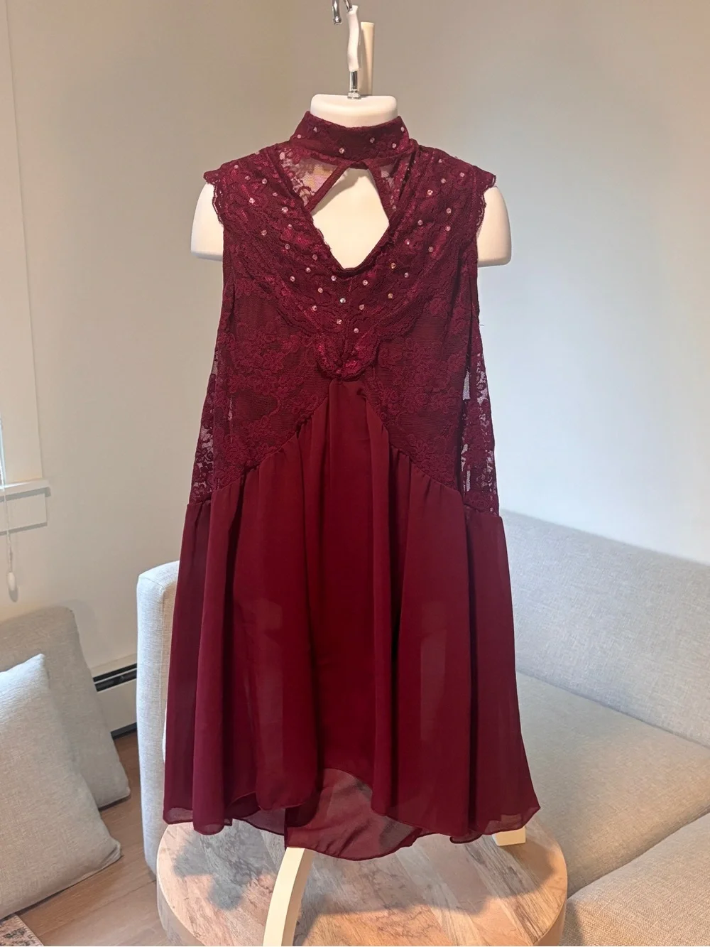 Girls Burgundy Lace & Chiffon Dance Costume Dress
